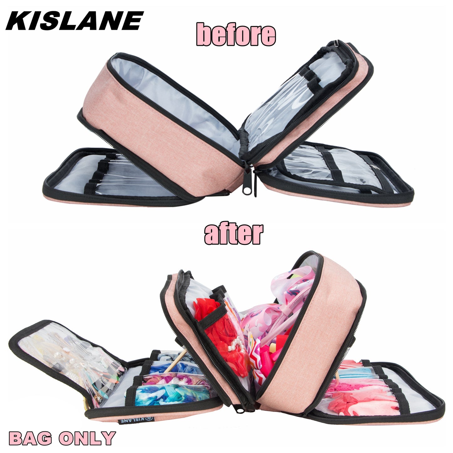 Baby Girl Hair Accessories Travel Storage Bag For Soft Headbands Holder, Barrette, Bows, Hair Ties, Pins