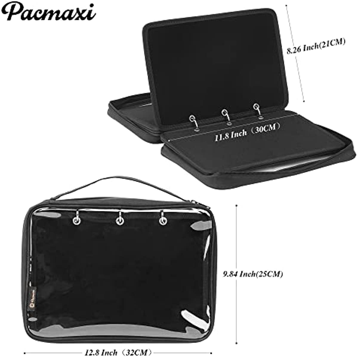 Flip Page Patch Book Patch Organizer Storage Zippered Clear Handbag with Removable Metal Ring Binders Contain 6 Flip-Page for Patch Collector (Black)