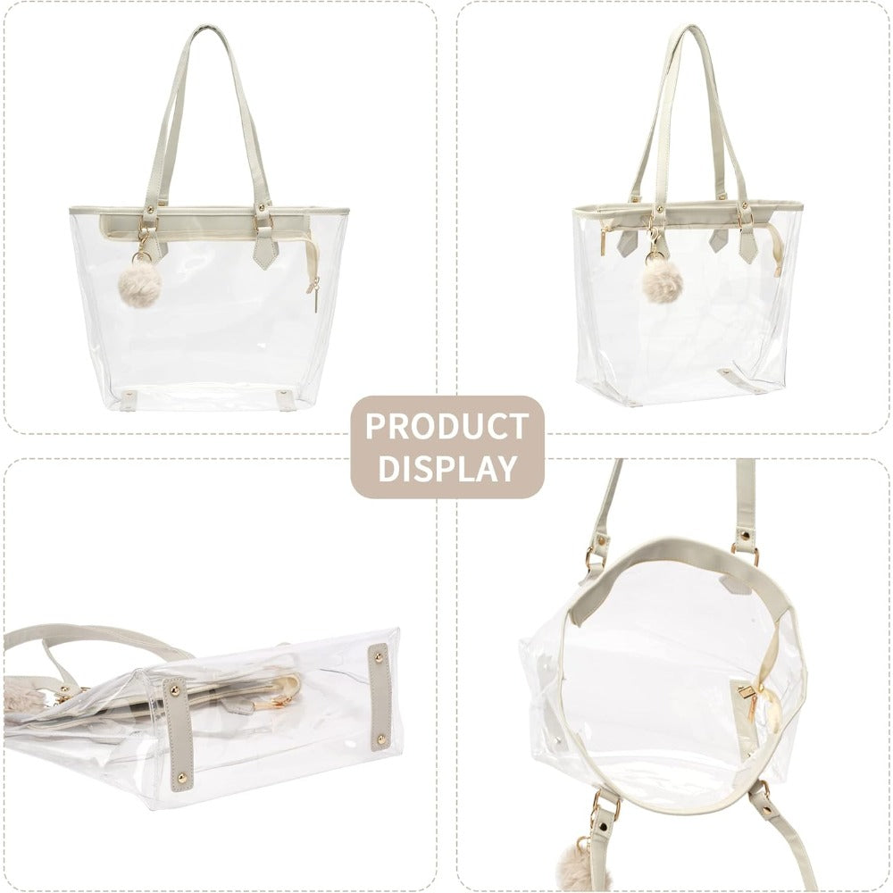 Large Clear Bag Transparent Shoulder Handbag with Plush Pendant