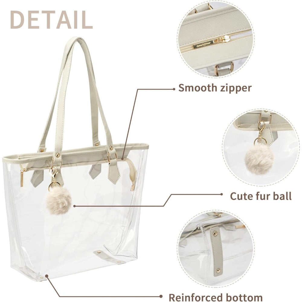 Large Clear Bag Transparent Shoulder Handbag with Plush Pendant