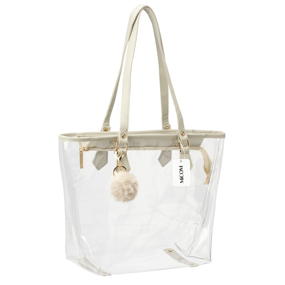 Large Clear Bag Transparent Shoulder Handbag with Plush Pendant