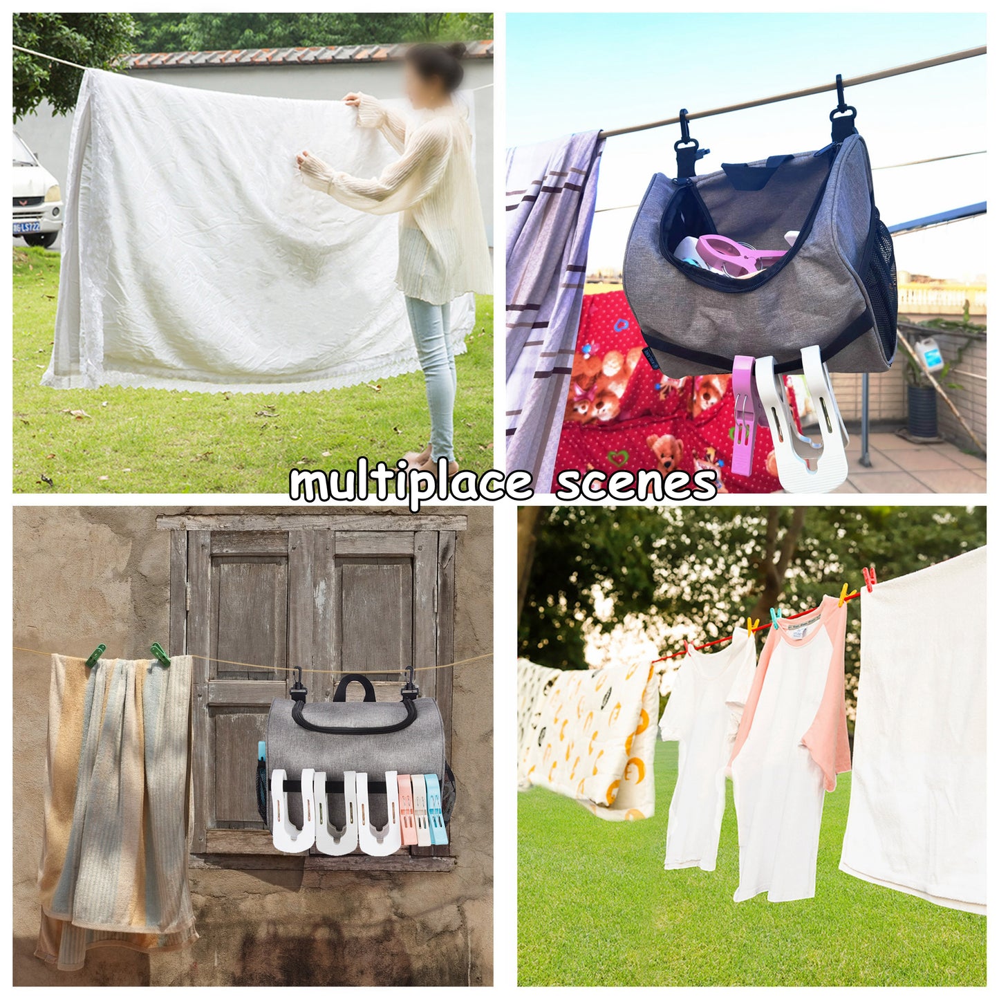 Shoulder Waist Strap and Double Clips Clothespin Bag for Outdoor, Hanging Clothesline Peg Organizer Storage Bags, Mesh Based Clothespin Bags