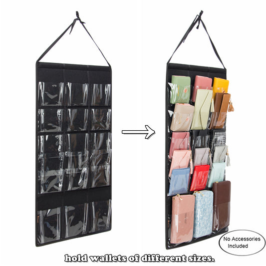 Hanging Wallet Storage Organizer With 18 Pockets, Clutch Purse Organizer Holder For Closets, Wall, Door, Holds Up To 18 Wallets