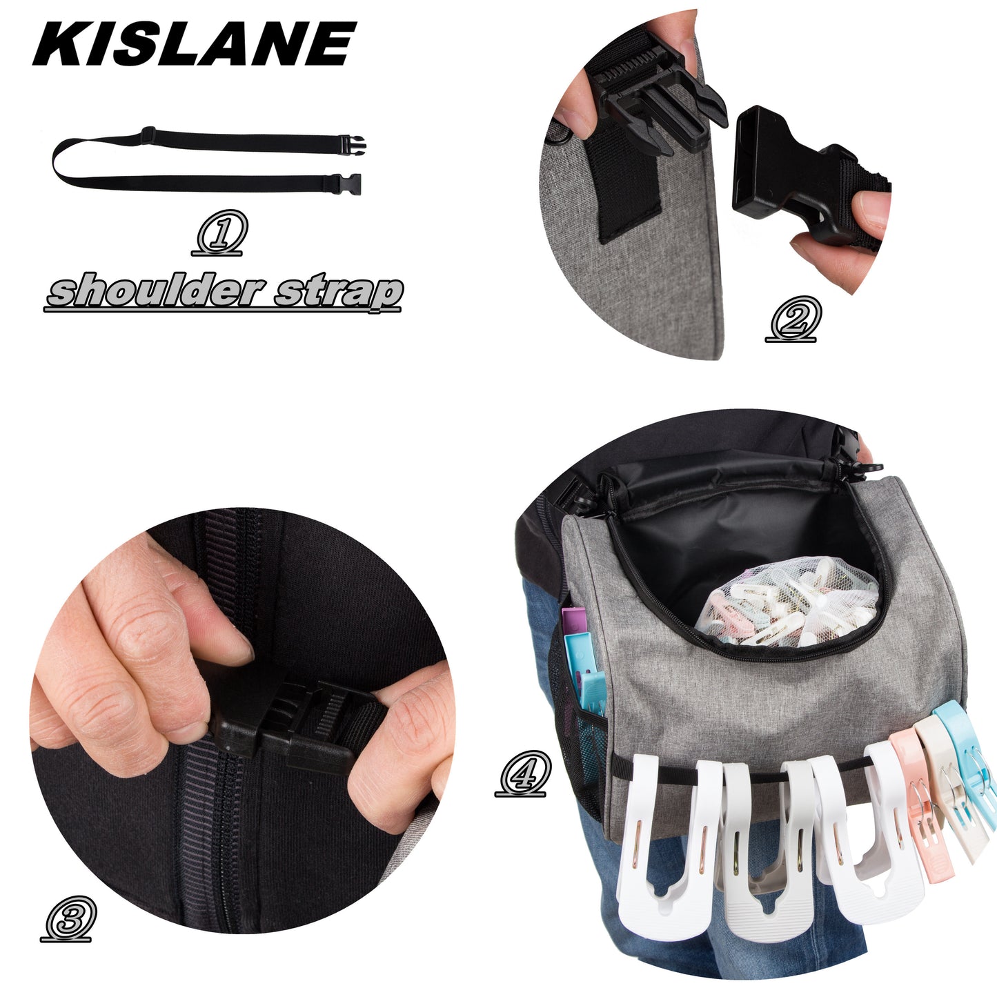 Shoulder Waist Strap and Double Clips Clothespin Bag for Outdoor, Hanging Clothesline Peg Organizer Storage Bags, Mesh Based Clothespin Bags